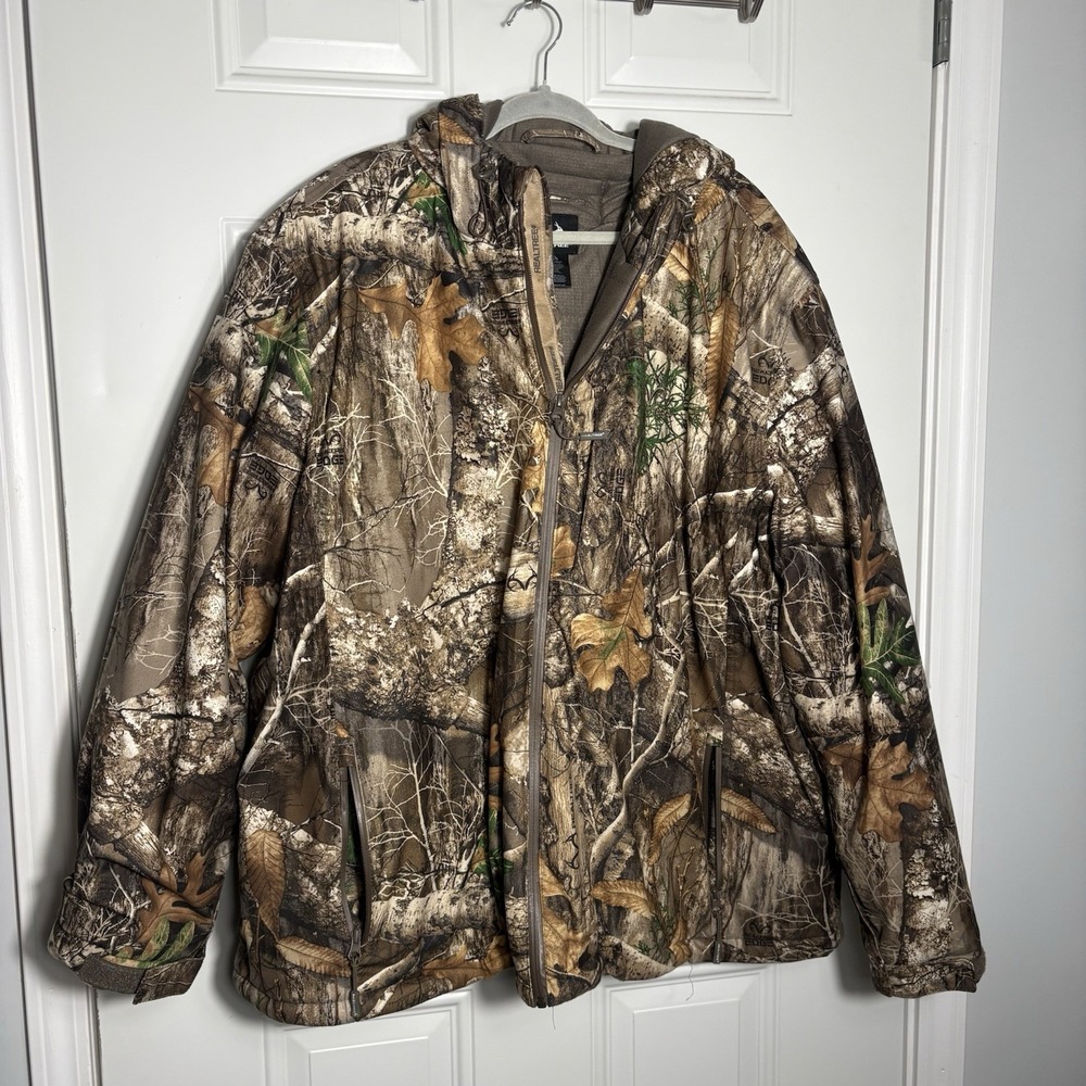 Realtree Edge Jacket Mens 3XL Brown Camo Hooded Insulated Full Zip Hunting Coat